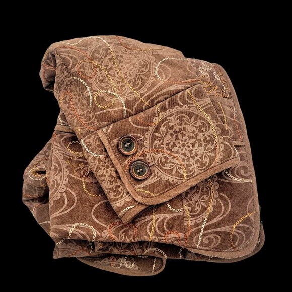 Brown Embroidered Paisley Zip-Up Jacket With High Collar & Back Buttoned details - Picture 6 of 15